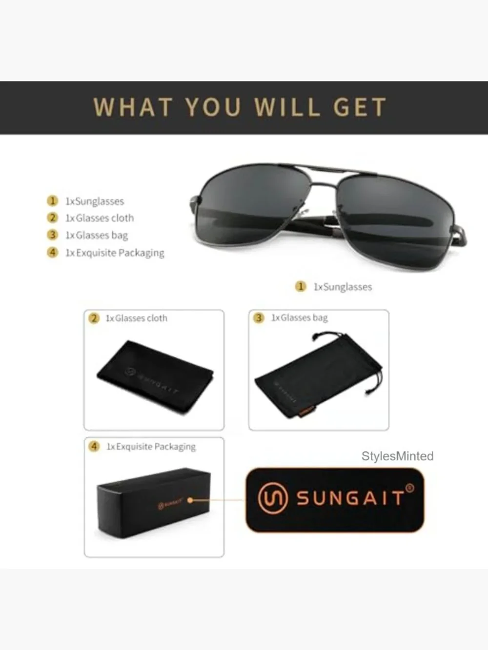 Men's Polarized Square Aviator Sunglasses Metal Frame UV Protection